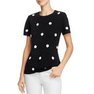 Private Label Womens Black Crew Neck Polka Dot Blouse Top Shirt NWOT
